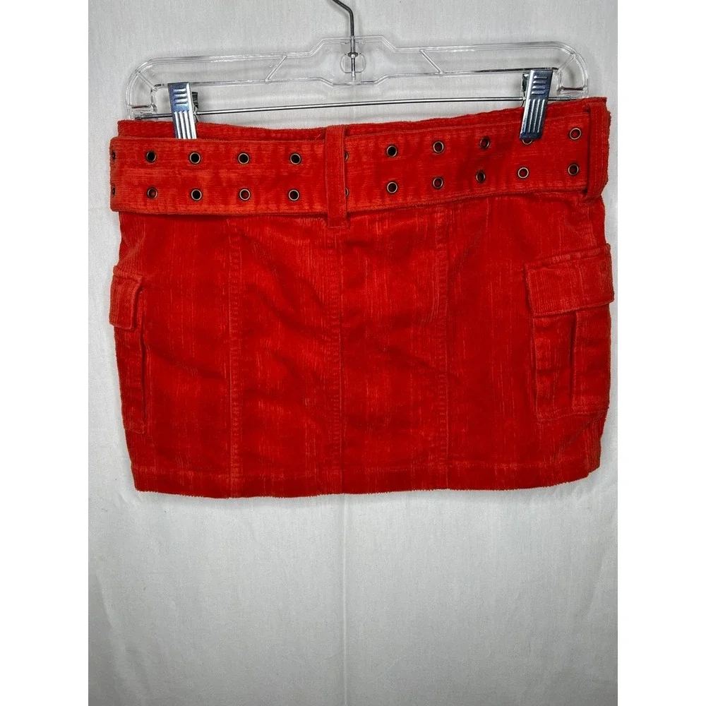 Urban Outfitters Red Corduroy Cargo Mini Skirt with Grommet‎ Belt Size M